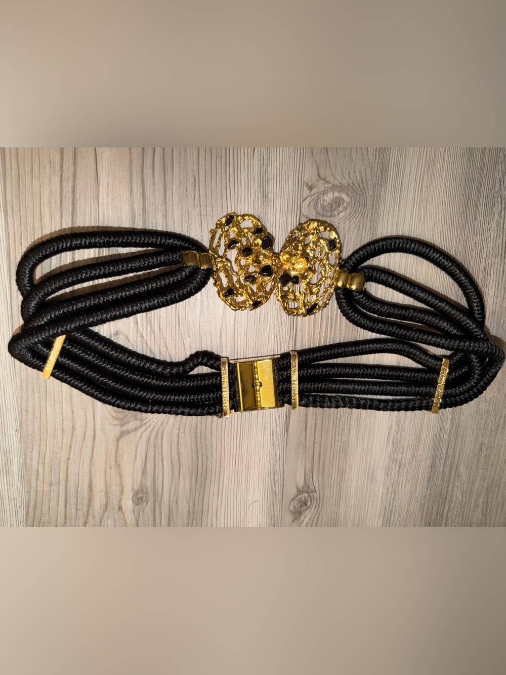 Vintage 1980's Franklab Paris Designer Black Belt with Stunning Buckle Rare